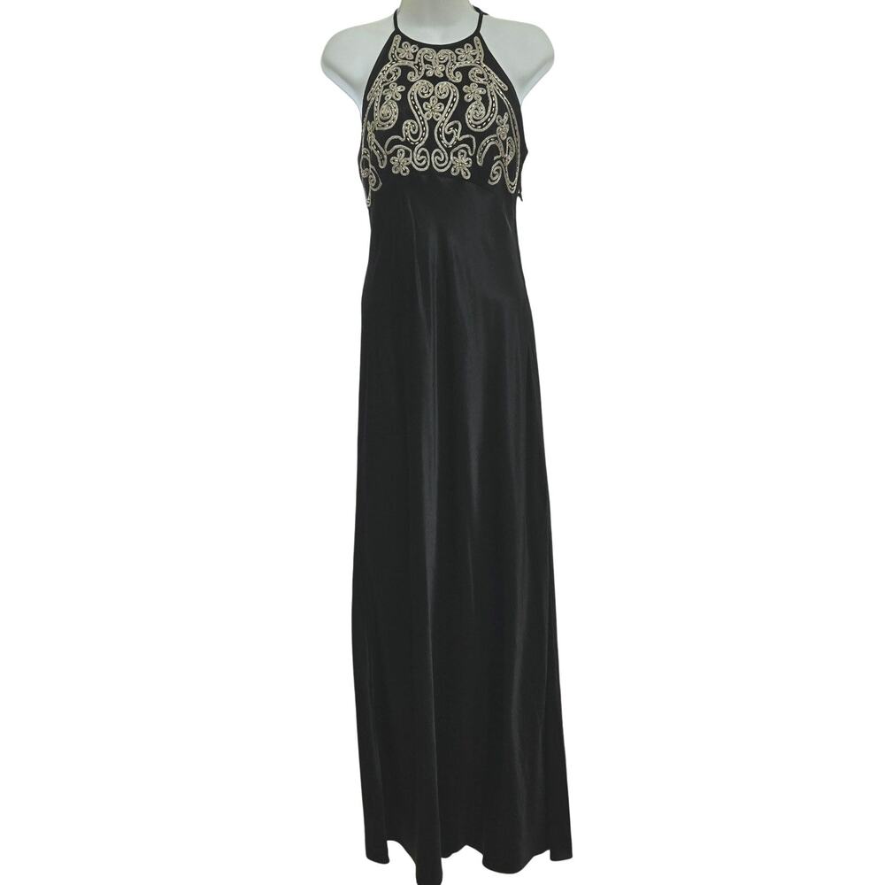 Zum Zum Vtg 90s Y2K Whimsigoth Fairy Beaded Embroidered Satin Maxi Dress 9/10